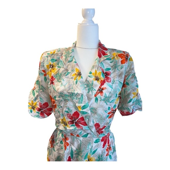 Alberto Makali Vintage Tropical Hibiscus Midi Dress Size 14 WA1 - Picture 3 of 6